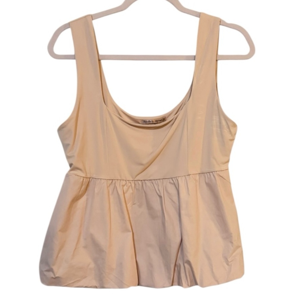 Bailey Rose Beige Babydoll Peplum Tank Top Size L | Sleeveless Blush